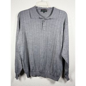 Franco Rossi Italy Merino Wool Blend Polo Sweater Gray Ribbed Knit Pullover XL
